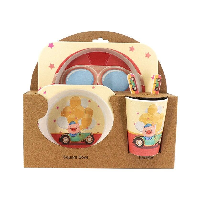 Fidtoy Service de vaisselle en bambou pour enfants – Ensemble repas 5 pièces Assiette Bol Tasse Cuillère Fourchette pour tout-petings