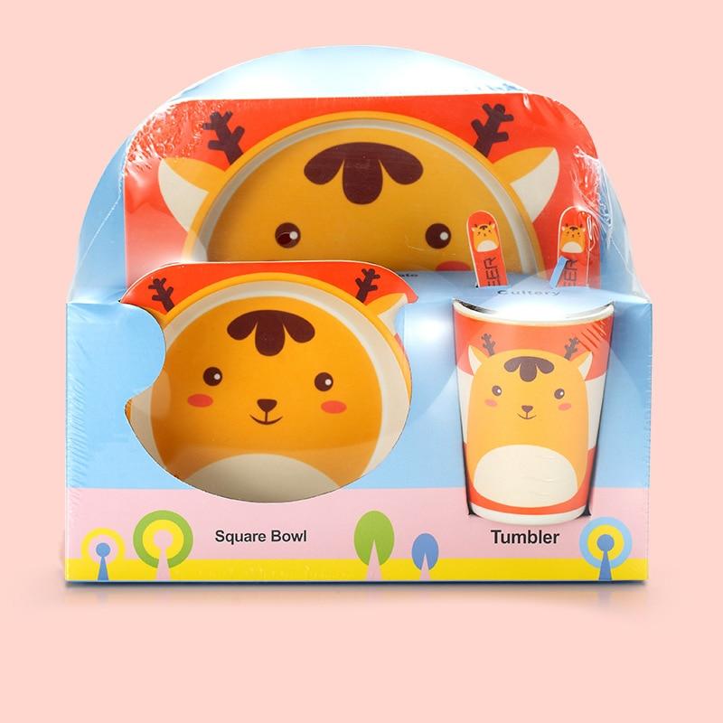 Fidtoy Service de vaisselle en bambou pour enfants – Ensemble repas 5 pièces Assiette Bol Tasse Cuillère Fourchette pour tout-petings