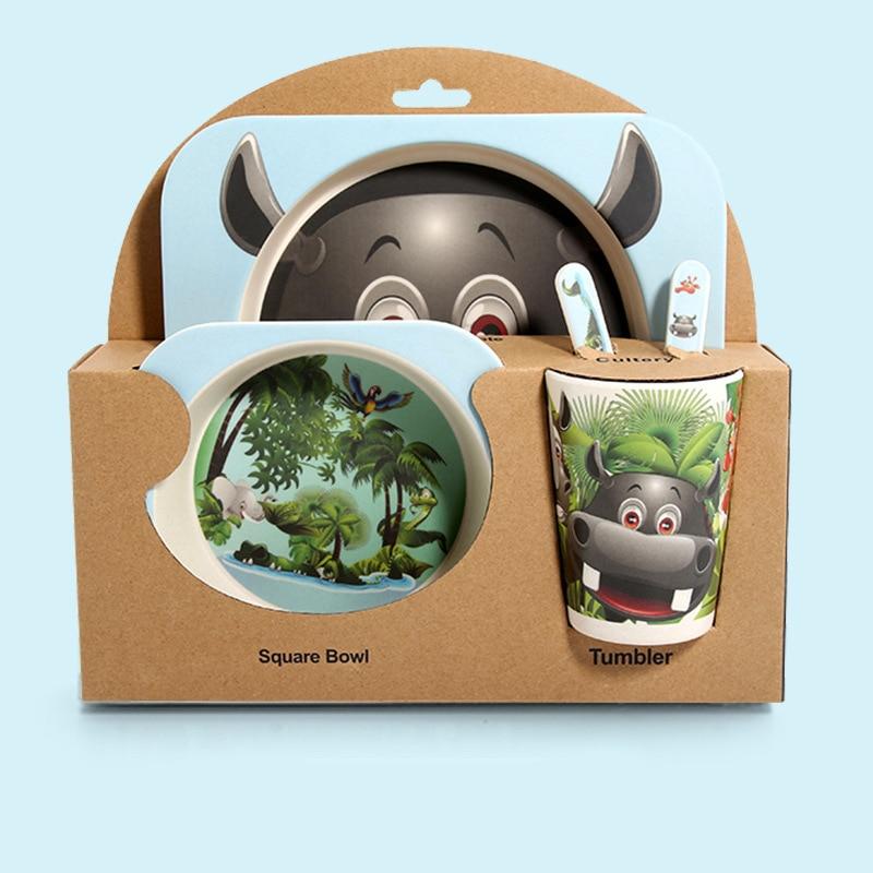 Fidtoy Service de vaisselle en bambou pour enfants – Ensemble repas 5 pièces Assiette Bol Tasse Cuillère Fourchette pour tout-petings