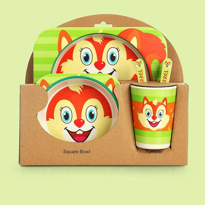 Fidtoy Service de vaisselle en bambou pour enfants – Ensemble repas 5 pièces Assiette Bol Tasse Cuillère Fourchette pour tout-petings
