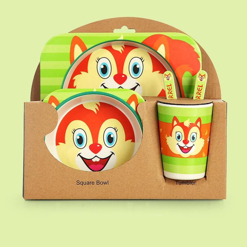 Fidtoy Service de vaisselle en bambou pour enfants – Ensemble repas 5 pièces Assiette Bol Tasse Cuillère Fourchette pour tout-petings