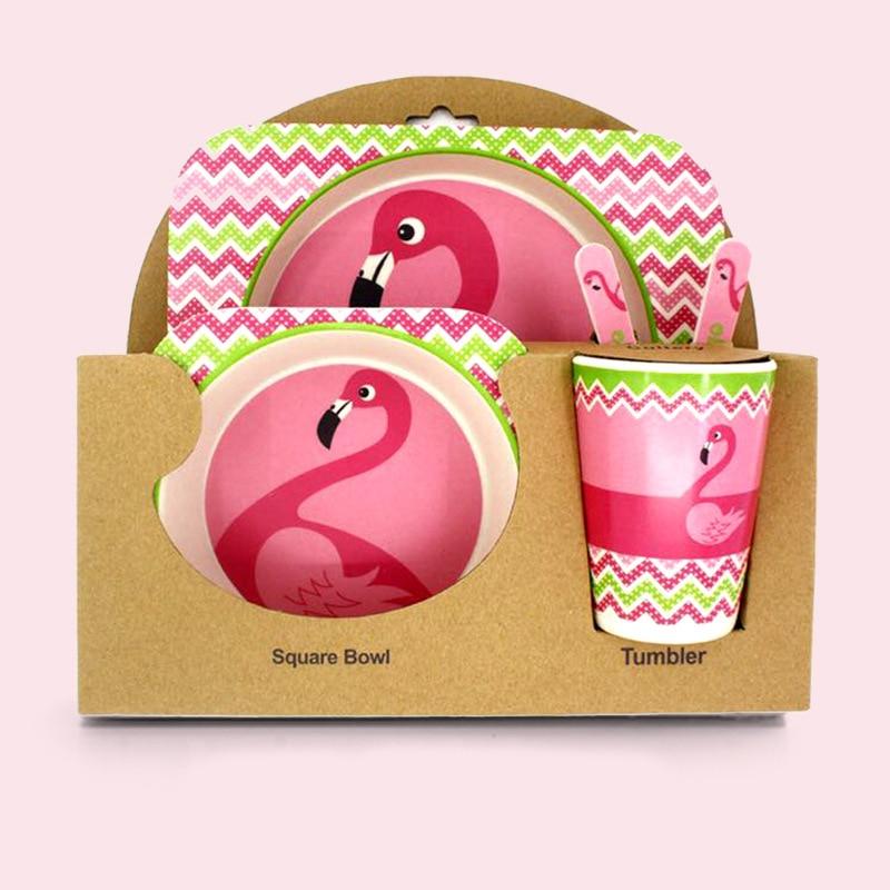 Fidtoy Service de vaisselle en bambou pour enfants – Ensemble repas 5 pièces Assiette Bol Tasse Cuillère Fourchette pour tout-petings