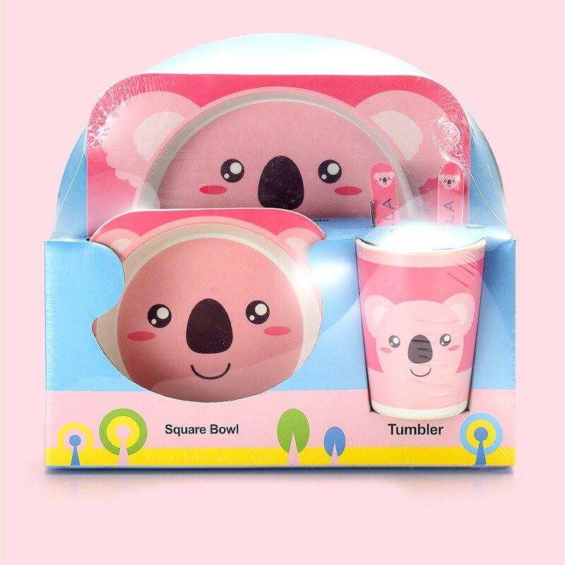 Fidtoy Service de vaisselle en bambou pour enfants – Ensemble repas 5 pièces Assiette Bol Tasse Cuillère Fourchette pour tout-petings