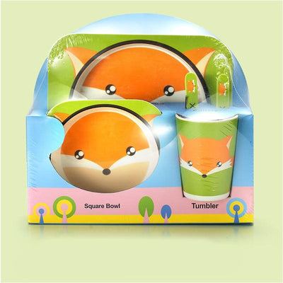 Fidtoy Service de vaisselle en bambou pour enfants – Ensemble repas 5 pièces Assiette Bol Tasse Cuillère Fourchette pour tout-petings