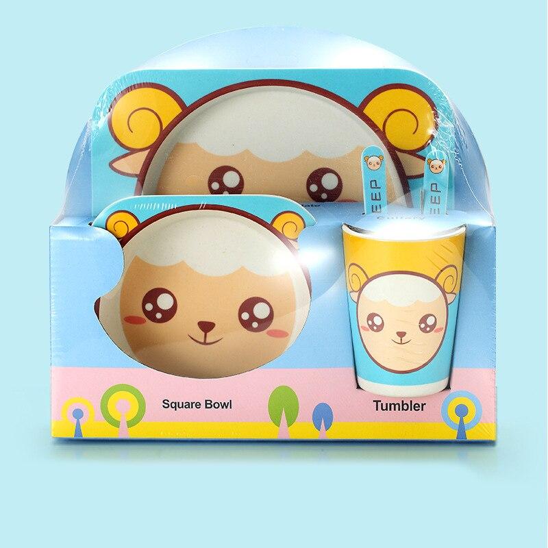 Fidtoy Service de vaisselle en bambou pour enfants – Ensemble repas 5 pièces Assiette Bol Tasse Cuillère Fourchette pour tout-petings