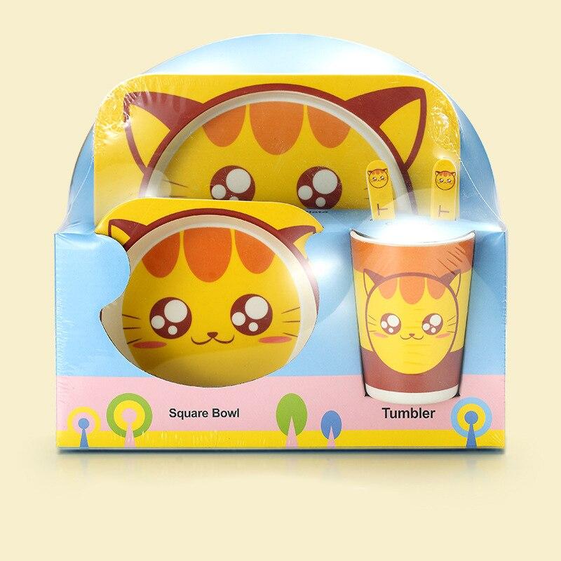 Fidtoy Service de vaisselle en bambou pour enfants – Ensemble repas 5 pièces Assiette Bol Tasse Cuillère Fourchette pour tout-petings