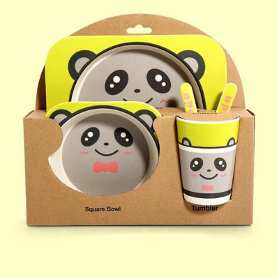 Fidtoy Service de vaisselle en bambou pour enfants – Ensemble repas 5 pièces Assiette Bol Tasse Cuillère Fourchette pour tout-petings