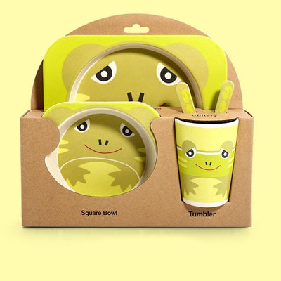 Fidtoy Service de vaisselle en bambou pour enfants – Ensemble repas 5 pièces Assiette Bol Tasse Cuillère Fourchette pour tout-petings