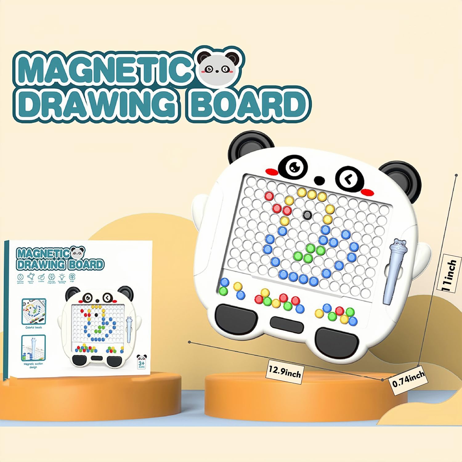Fidtoy Panda Magnetic Drawing Bead Tablet Plastic Mess Free Magnetic Bead Drawing Board for Kids Ages 3+