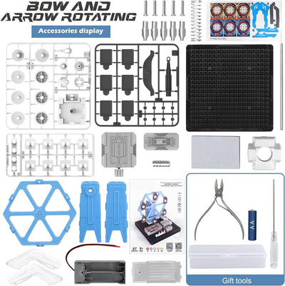 Fidtoy STEAM Machinery Bow and Arrow Rotating Circuit Kit for Kids Ages 8+, ABS Plastic STEM Assembly Shooting Target Toy with Gears and Circuit Learning