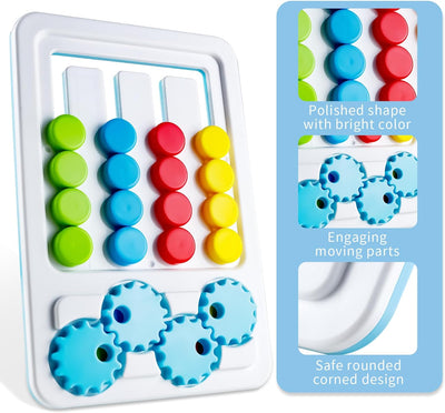 Fidtoy 2-en-1 Jeu de logique d'engrenages à motifs à quatre couleurs, Puzzle d'engrenages manuel en plastique de correspondance de couleurs, Jouet de logique de conscience spatiale et de numératie pour les 2-6 ans