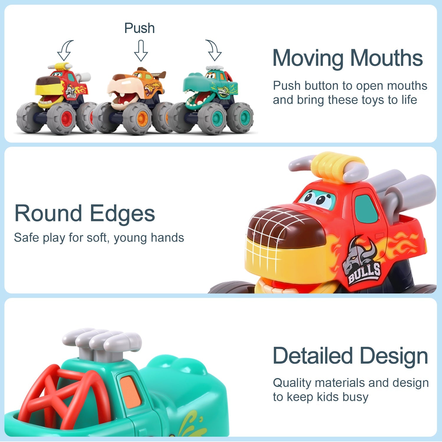 Juego de camiones monstruo Fidtoy Animal para niños pequeños