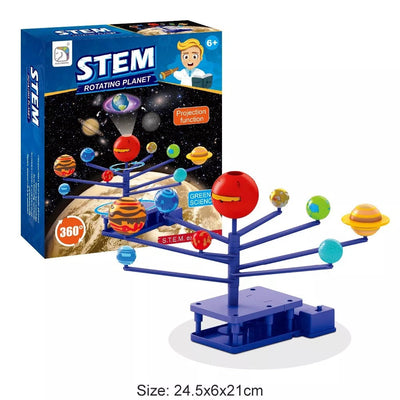 Fidtoy STEM Rotating Planets and Planet Projector DIY Kit for Kids Ages 8+, Motorized Solar System Model Kit, Plastic Space Science Toy with 8 Planets, Planetarium Projector, Paint and Brush Activity