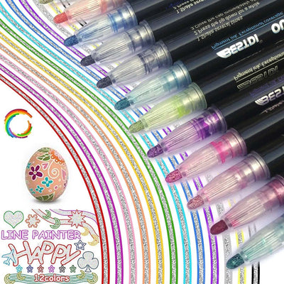 Fidtoy Colorful Outline Gel Markers 12 Pieces Non Toxic Art Markers for Kids DIY Crafts