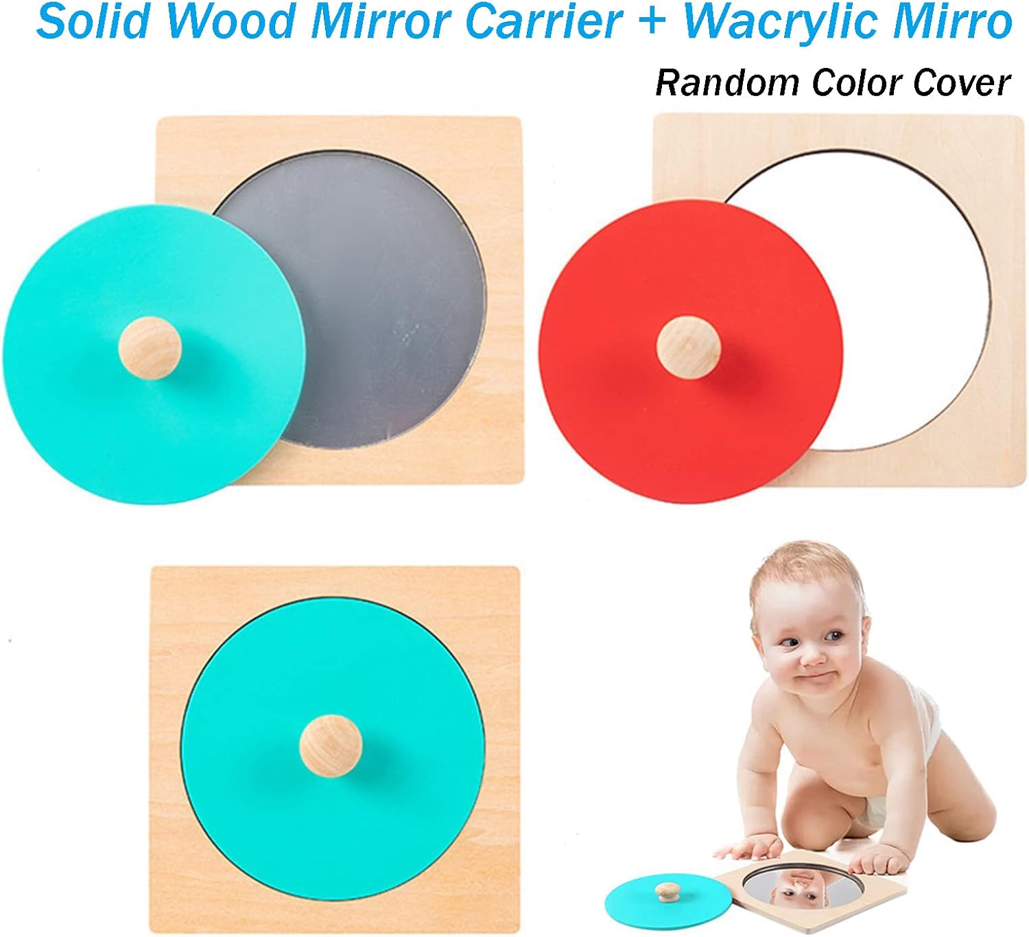 Fidtoy Baby Mirror Toy for Tummy Time Montessori Wooden Mirror Puzzle for Infants Toddlers Sensory Development Early Learning Fine Motor Toy Gift