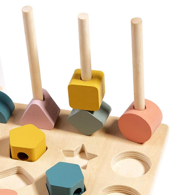 Fidtoy Wooden Montessori Shapes Stacking Sequence with Lacing Bead Sorting Fine Motor Toy for Kids Ages 2 to 6