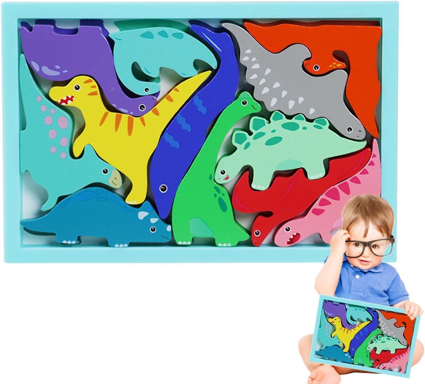 Fidtoy 3D Assembling Dinosaur Puzzle Board Random Design, Wooden Prehistoric Animal Puzzle, Fine Motor Spatial Reasoning Toy Ages 2-6