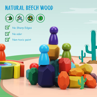 Fidtoy Wooden Rainbow Stacking Toy Set for Babies and Toddlers