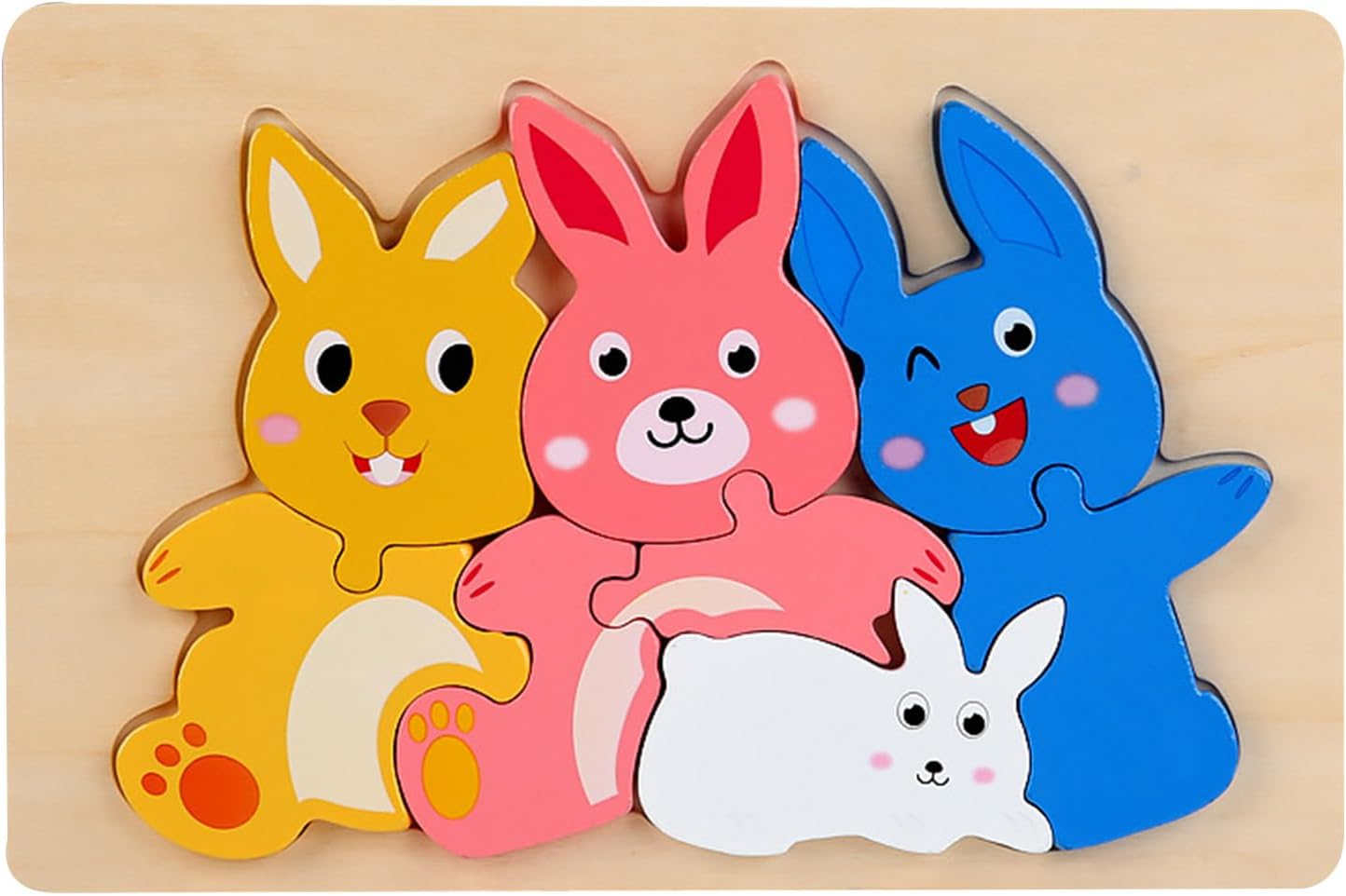 Fidtoy Puzzle 3D en bois d'animaux pour tout-petits, planche de puzzle d'association d'ours de dessin animé, jouet d'apprentissage pour la motricité fine et la reconnaissance des animaux