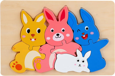 Fidtoy Puzzle 3D en bois d'animaux pour tout-petits, planche de puzzle d'association d'ours de dessin animé, jouet d'apprentissage pour la motricité fine et la reconnaissance des animaux