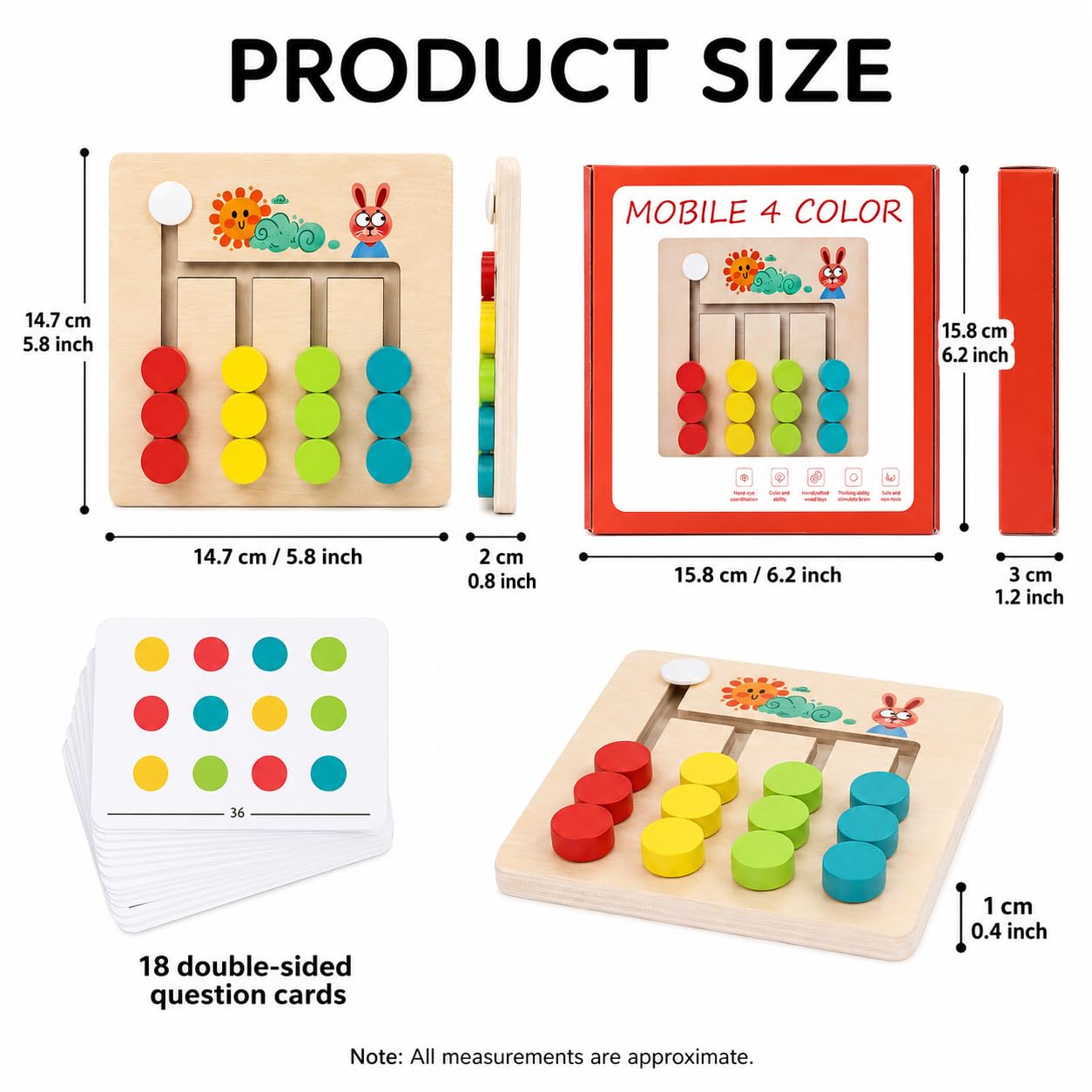Fidtoy Small Wooden 4 Colour Logic Game for Kids Ages 3+, Compact Wooden Maze Puzzle with Sliding Shapes, Color Matching, Fine Motor Play and Problem Solving Learning Board