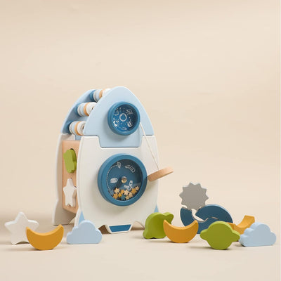 Cubo de actividades Fidtoy Rocket Juguete de madera Montessori para niños pequeños