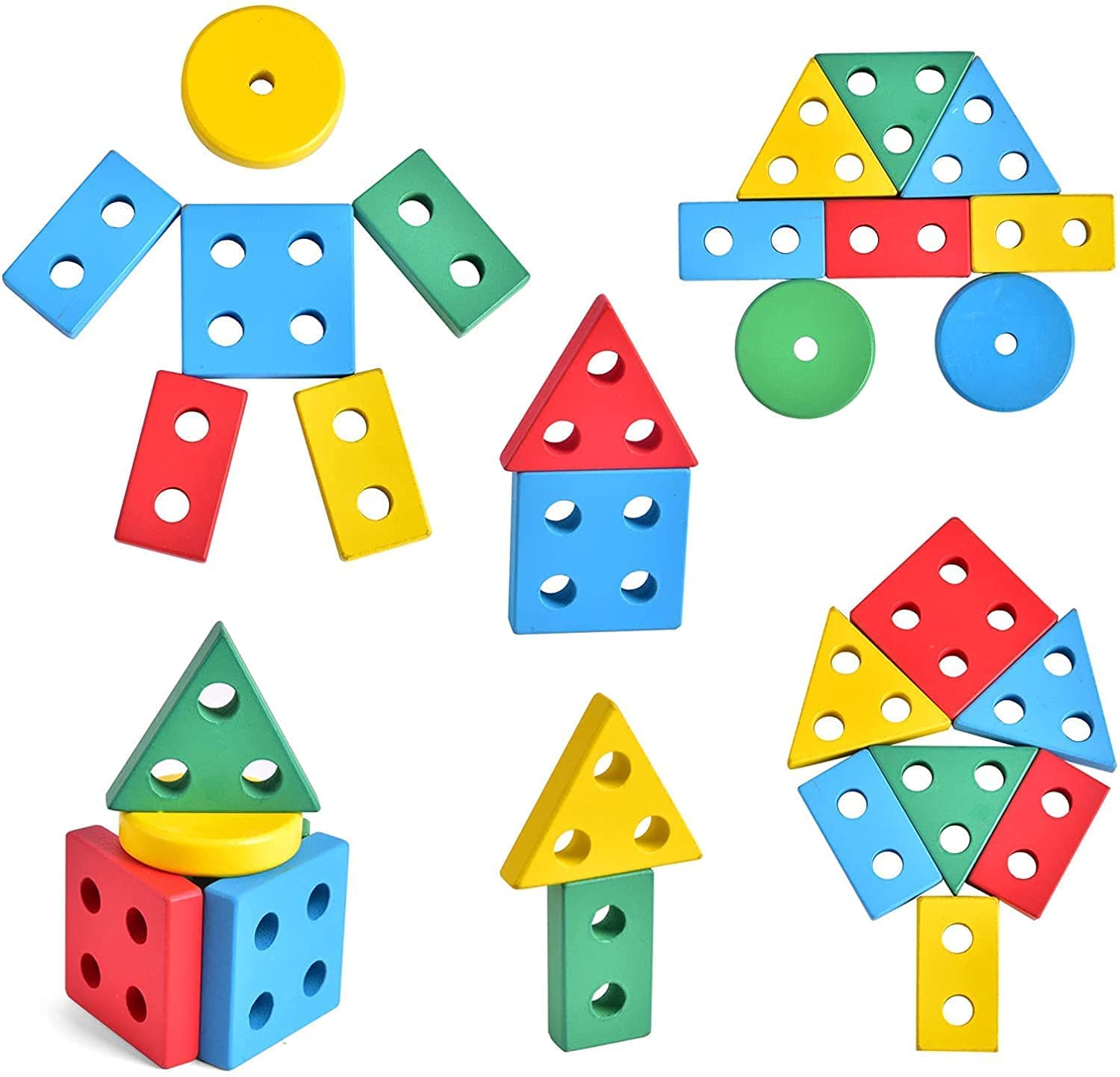 Tren de juguete apilable de madera Fidtoy para que los niños pequeños aprendan jugando