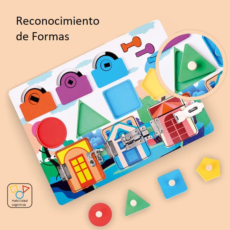 Estimado Mia Little Liz | Tablero de Actividades Montessori Tablero de Puertas con Cerradura | Estimulación Temprana | Entrenar Motricidad Fina | Coordinación Ojo-Mano | Niños y Niñas