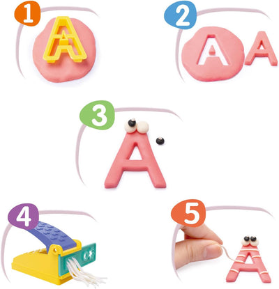 Fidtoy - Kit de Pâte à Modeler Alphabet pour Enfants, Ensemble de Pâte à Modeler Réutilisable avec Moules de Lettres, Jouet d'apprentissage ABC pour les 3 ans et plus