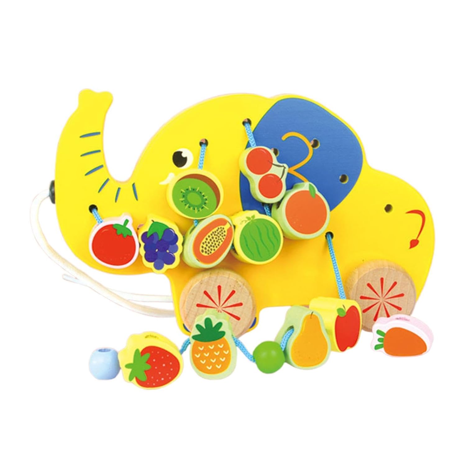 UJEAVETTE Juguete de cuentas de madera con cordones, dibujos animados educativos para niños pequeños de 3, 4 y 5 años, elefante