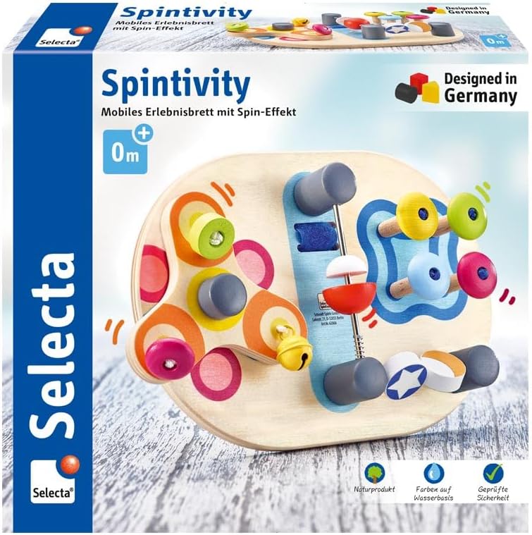 Selecta 62064 Spintivity, tablero de habilidades motoras de madera, 20 cm, Spinitivity