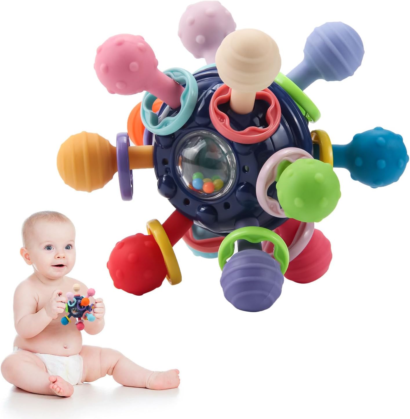 Hochet de dentition sensoriel Fidtoy pour bébé – Jouet sensoriel Montessori en silicone pour bébés de 0 à 12 mois