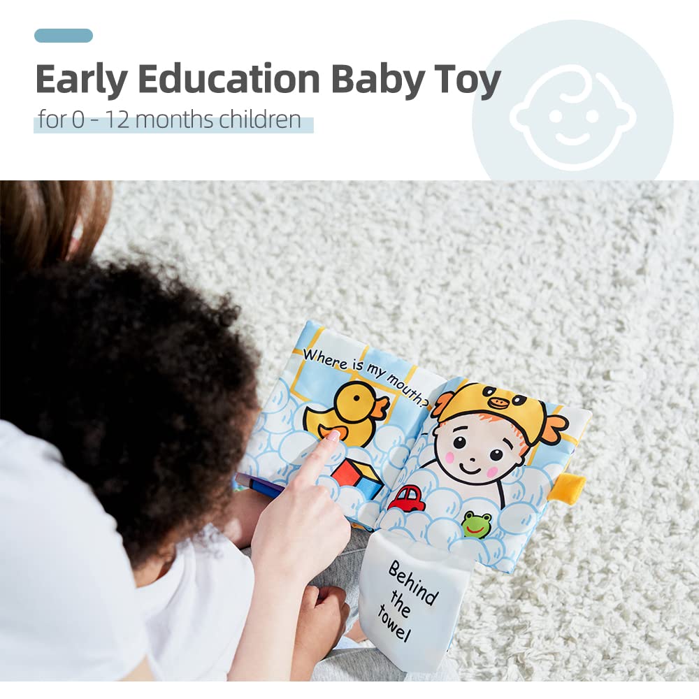 Jollybaby Libros de Tela para Bebés Peek-a-boo, Libro Suave con Sonido y Texturas para Bebés, Niños Pequeños, Juguetes Interactivos para Cochecito para el Desarrollo Temprano (Escondite)