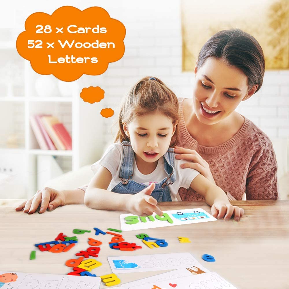 Juego de ortografía con abecedario de madera Fidtoy para el aprendizaje de los niños