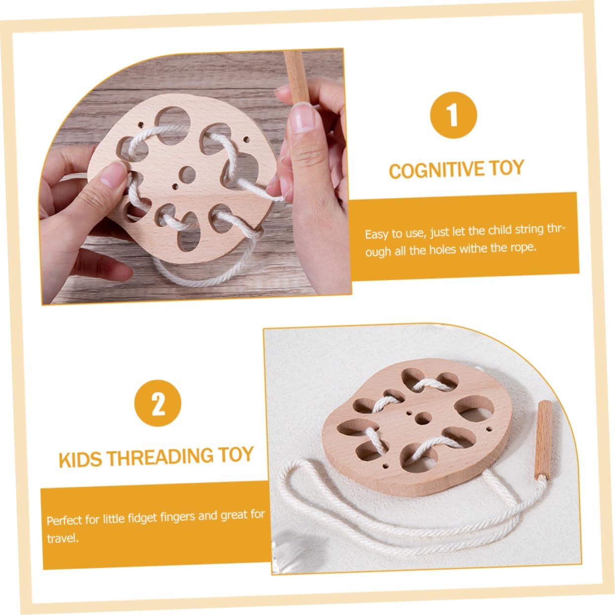 Juguetes de madera de loto con cuerda para que los niños aprendan la coordinación mano-ojo, juego de ensartar para niños