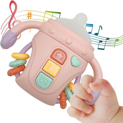 Fidtoy Biberon sensoriel bébé réconfortant avec lumières, musique et anneau de dentition | Jouet d'apprentissage apaisant pour bébés de 6 à 24 mois