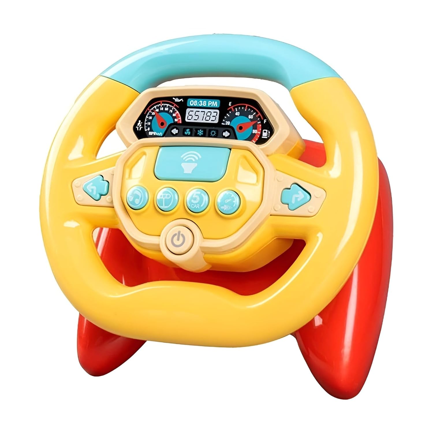 Fidtoy Interactive Steering Wheel Toy for Toddlers Ages 1-5, Yellow Musical Driving Toy with Lights, Sounds, Buttons and Pretend Play Learning, 1 Piece