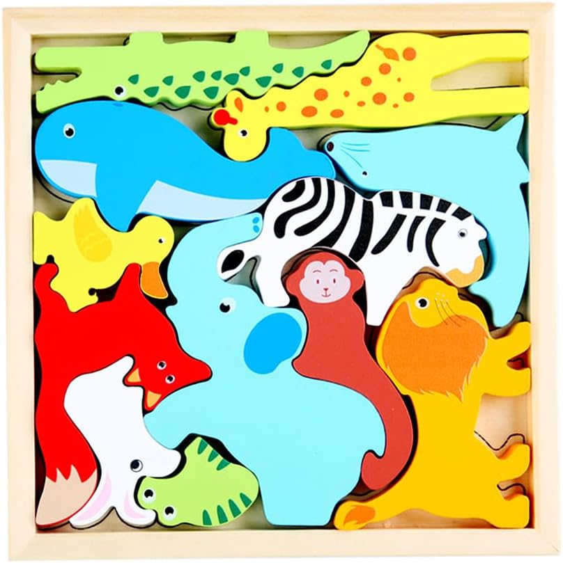 Fidtoy Ensemble de puzzles en bois animaux et forêt – Jouet éducatif Montessori pour les tout-petits