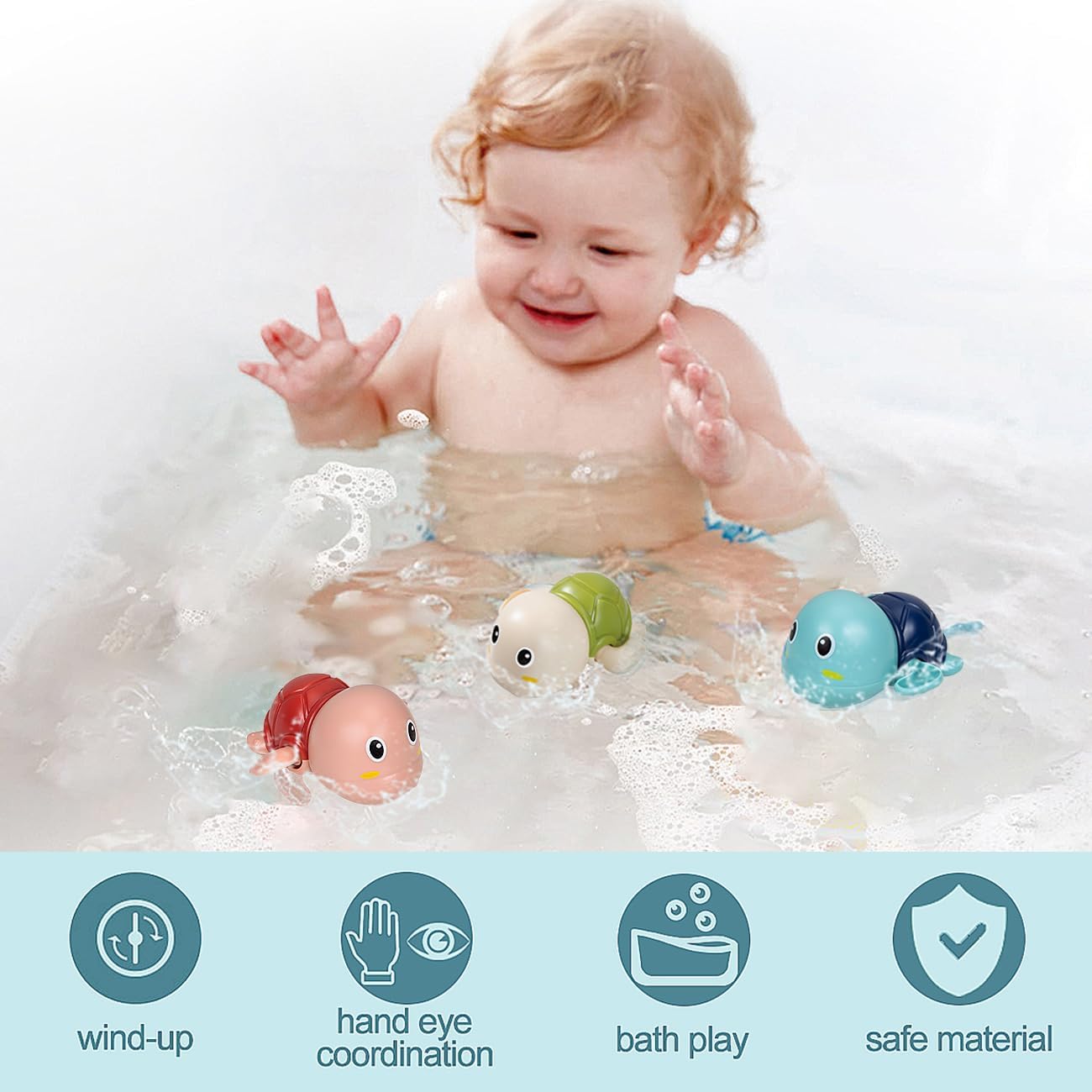 Juguetes de Baño Tortuga de Cuerda Fidtoy Paquete de 3 para Niños Pequeños