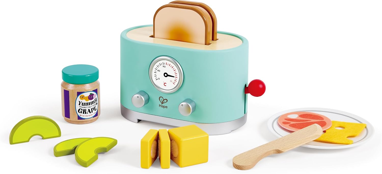 Fidtoy Wooden Toaster Toy Set Kids Pretend Kitchen Play Food