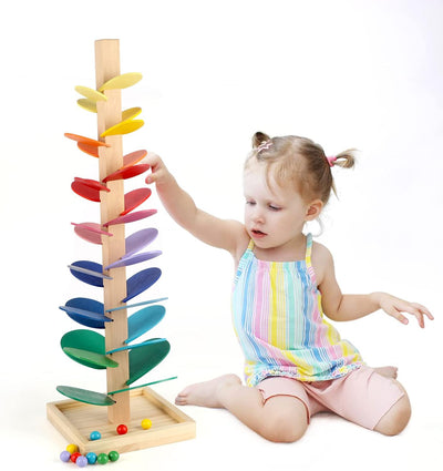 Fidtoy Montessori Rainbow Musical Tree Wooden Marble Run Toy