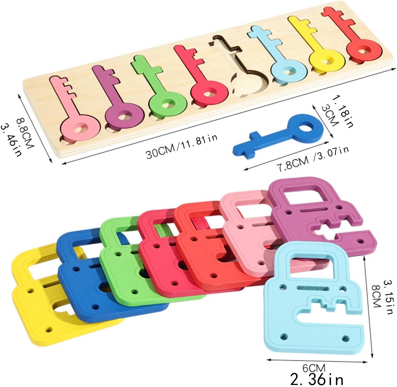 MagiDeal Juguetes de Madera con Candados y Llaves, Juego de Asociación de Formas y Colores, Regalo de Cumpleaños, Juguete Educativo Temprano para Niños Preescolares