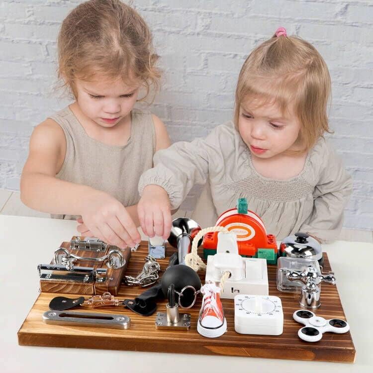 Fidtoy Tablero Sensorial Carbonizado 20 en 1 para Niños Pequeños