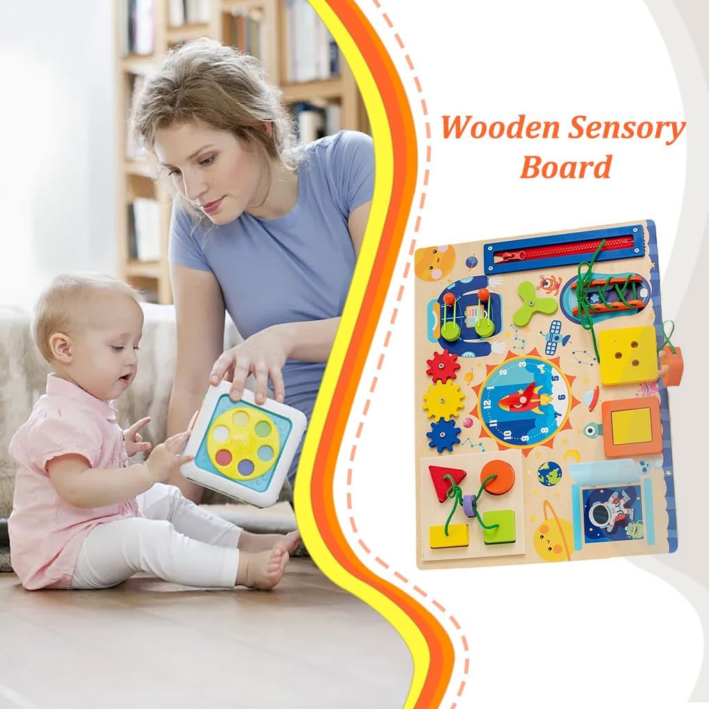 Libro Sensorial Montessori Fidtoy para Bebés, Tablero de Actividades Sensoriales con Cremalleras, Hebillas, Botones, Juguete de Aprendizaje, Habilidades Motoras Finas, Juguete Silencioso de Viaje, Regalo