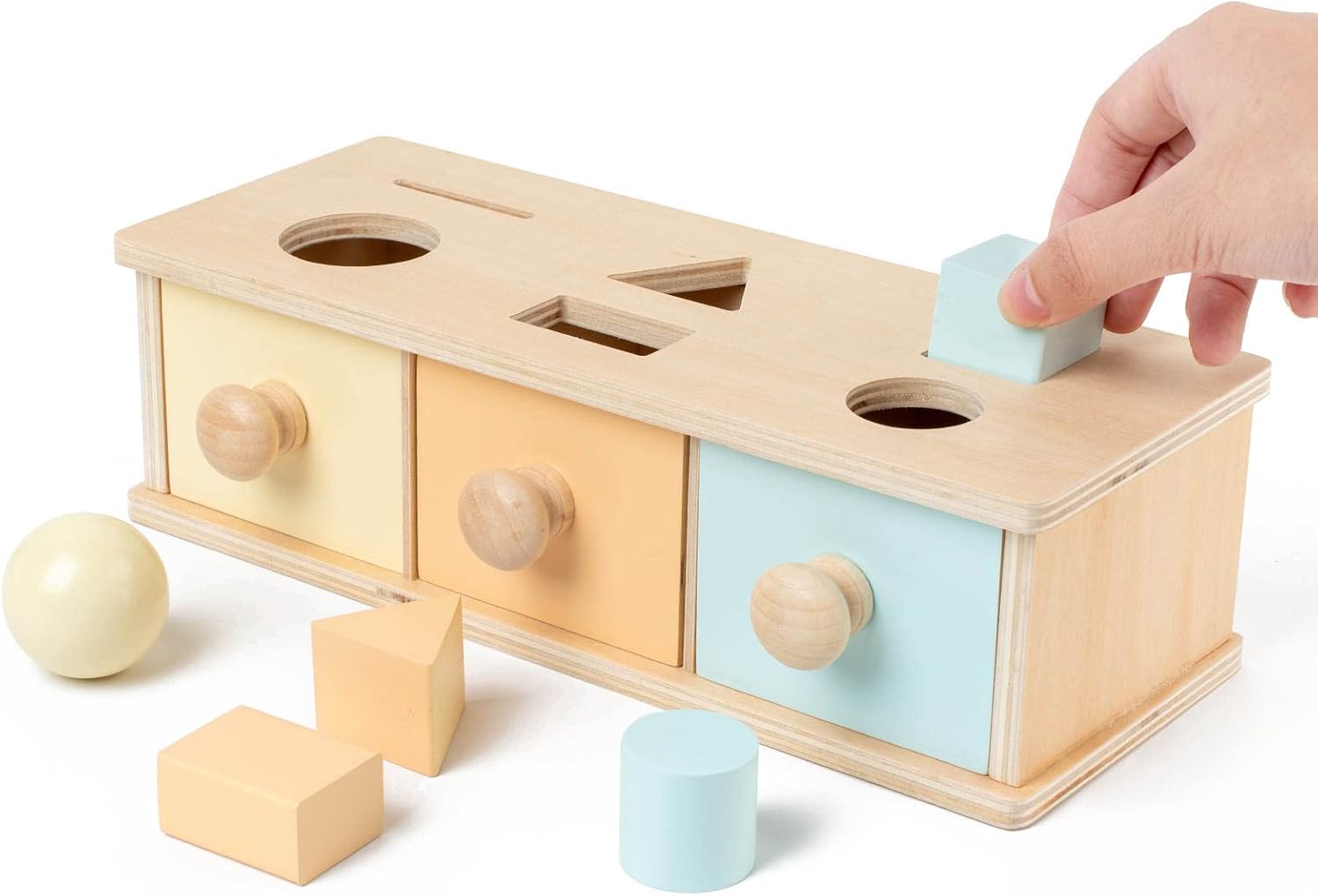 Fidtoy Shape Sorter and Object Permanence Montessori Box for Kids Ages 3+, Wooden Shape Sorting Box with Color Matching, Object Permanence Play, Hand-Eye Coordination and Fine Motor Learning