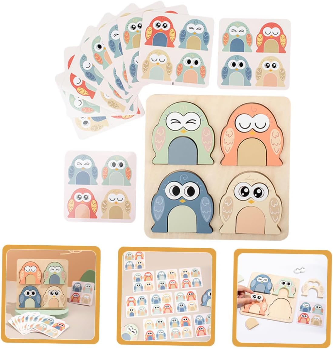 Fidtoy Animal Expression Puzzle Montessori Wooden Matching Puzzle Toy for Kids Emotional Learning Face Matching Fine Motor Skills Educational Gift