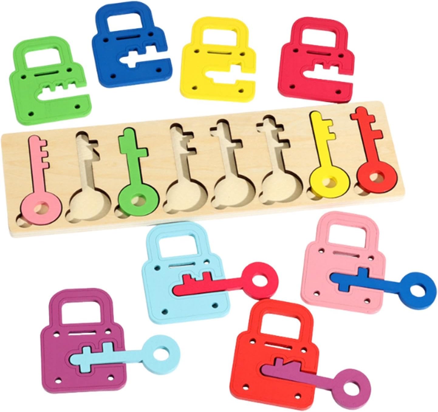MagiDeal Juguetes de Madera con Candados y Llaves, Juego de Asociación de Formas y Colores, Regalo de Cumpleaños, Juguete Educativo Temprano para Niños Preescolares