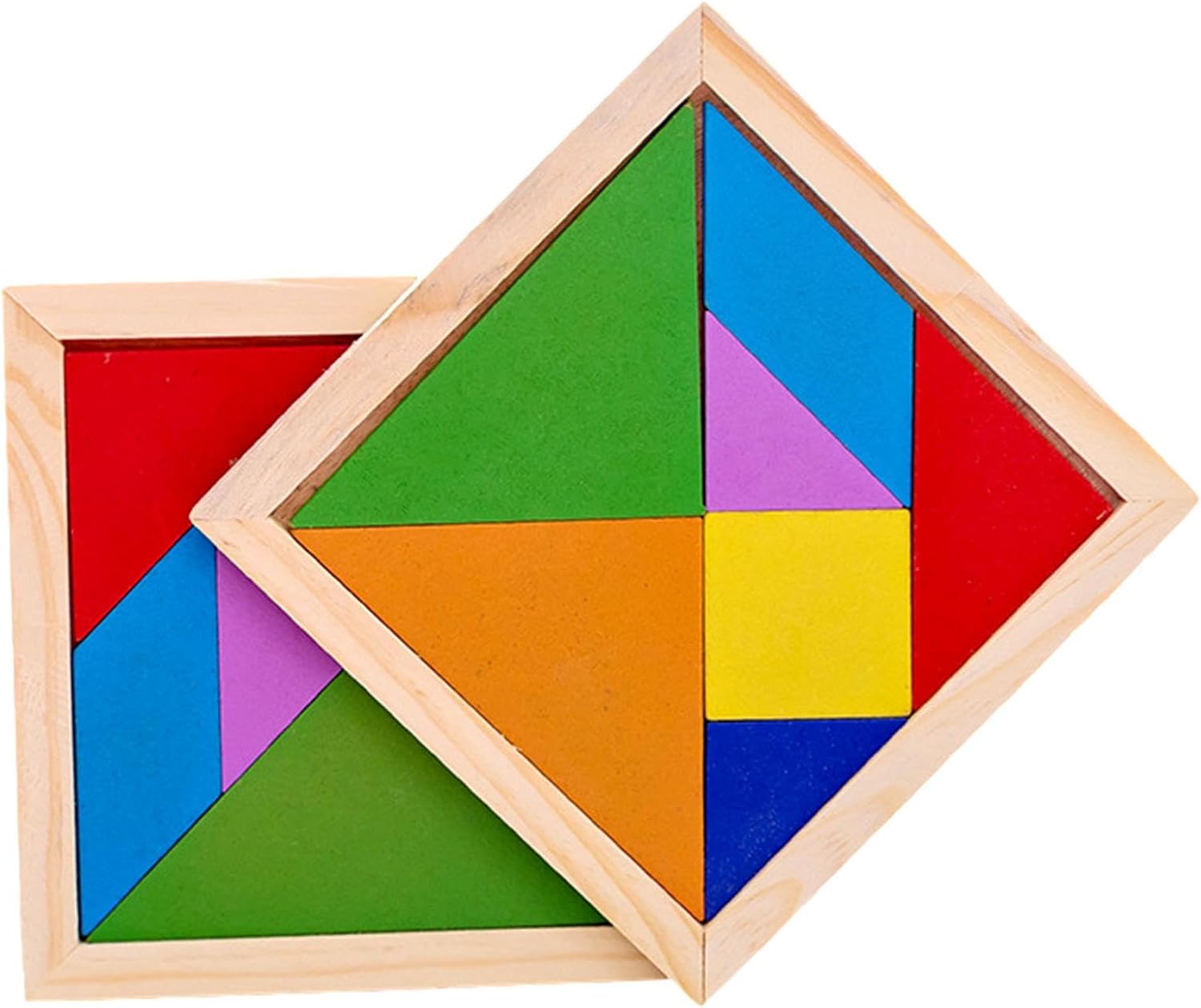 Fidtoy Casse-tête Tangram en Bois 7 Pièces, Tangram Classique en Bois avec 26 Défis, Casse-tête Portable pour le Développement de la Conscience Spatiale et la Résolution de Problèmes, 4 Ans et Plus