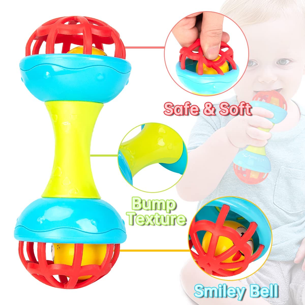 Fidtoy Hochet Bébé Balle et Maracas en ABS Alimentaire Jouet Sensoriel