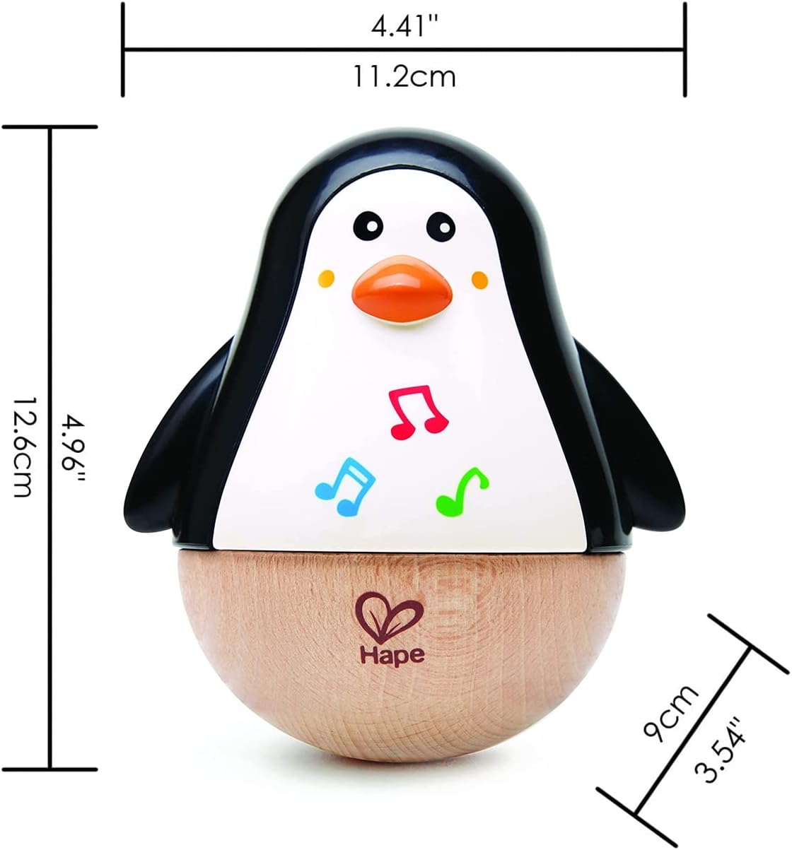 Fidtoy Jouet musical en bois culbuto Pingouin pour bébés 6M+